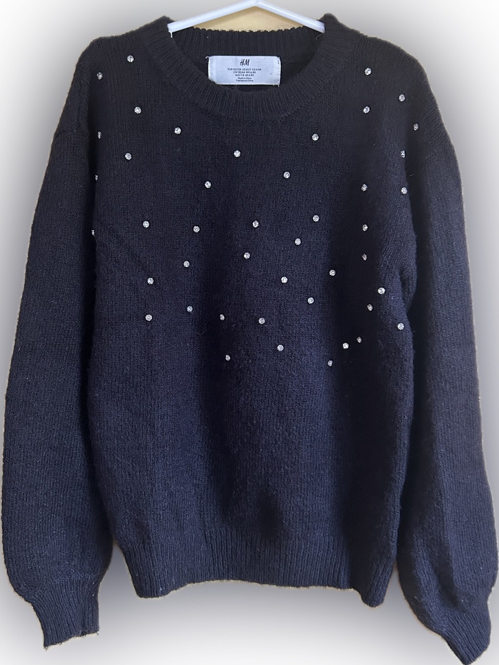 H&M Black Girls size 6X/7 Embellished Rhinestone Crewneck Sweater